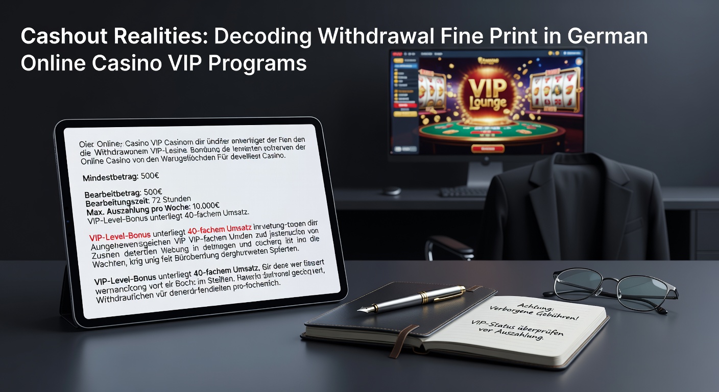 Grafik zu VIP-Stufen in Online-Casinos mit Auszahlungssymbolen und Kleingedruckten-Hinweisen