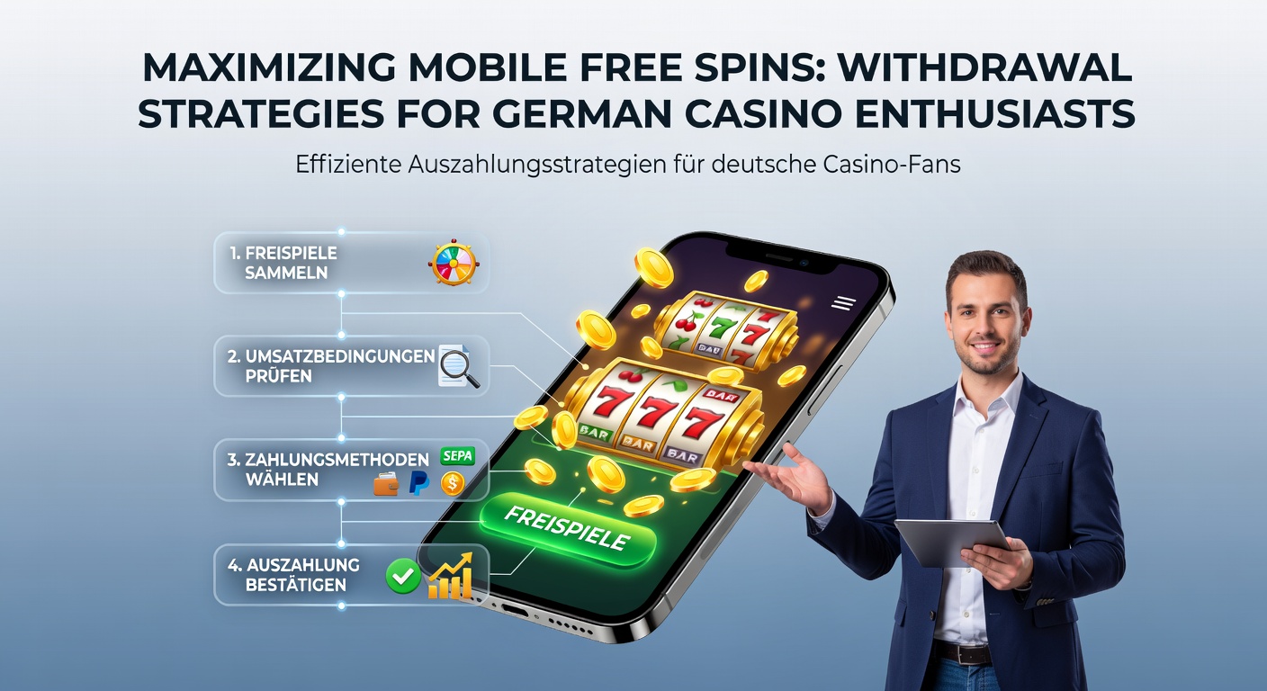 Smartphone mit laufender Casino-App, das Free Spins auf einem Slotspiel anzeigt, umgeben von typischen deutschen Casino-Elementen wie Euro-Symbolen und mobilen Benachrichtigungen