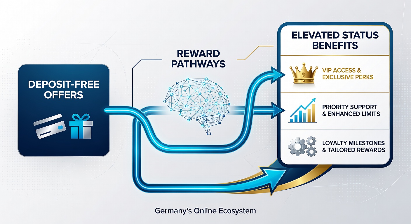 Visualisierung des Übergangs von No-Deposit-Boni zu VIP-Statusvorteilen mit Diagramm zu Belohnungspfaden